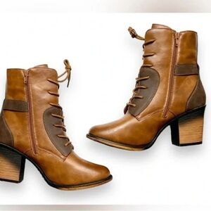 Pierre Dumas Tan and Brown Lace Up Boots with Distressed Leather
